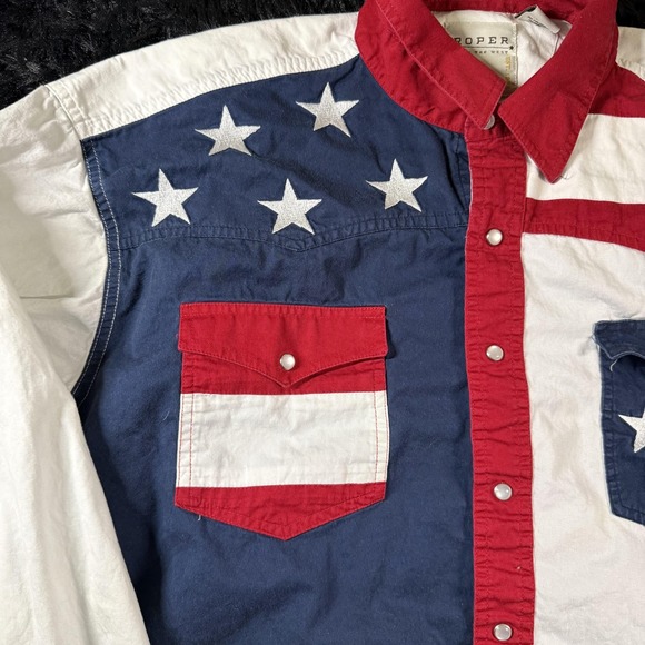 Roper Shirt Mens XL Red White Blue Western Pearl Snap USA Flag Stars Stripes - Picture 3 of 10
